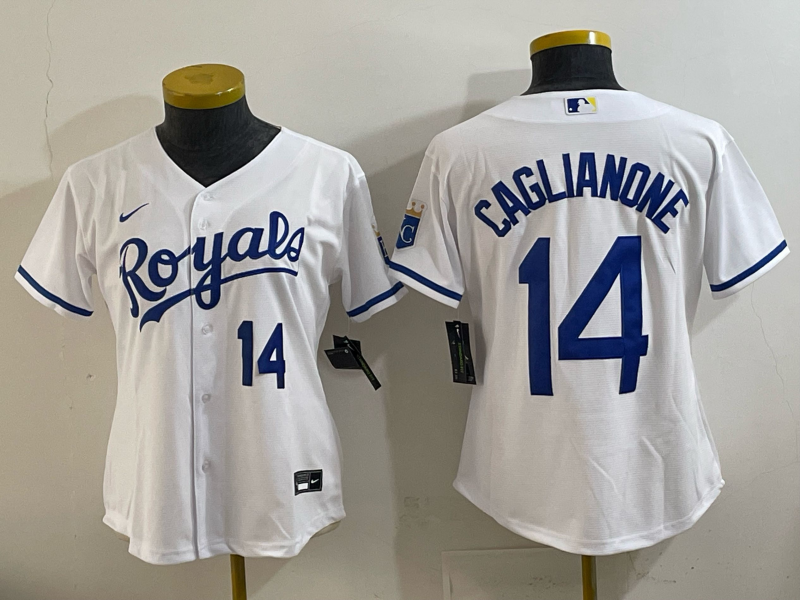 Youth Kansas City Royals #14 Caglianone white Nike MLB 2025 jersey 008